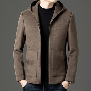 Inner liner goose down new coat detachable warm hoodie men's wool tweed double-sided woolen coat for autumn and winter