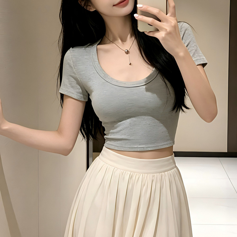 Short Navel-Baring Short-Sleeved T-Shirt for Women Summer New Tight-Fitting Sexy Inner Clothes Pure Lust Sexy U-Neck Fashion Top Short Navel-Baring Short-Sleeved T-Shirt for Women Summer New Tight-Fitting Sexy Inner Clothes Pure Lust Sexy U-Neck Fashion Top