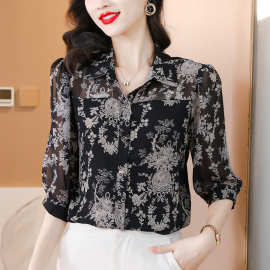 高端百搭衬衫女2025夏季新款时尚气质翻领宽松显瘦减龄短袖上衣潮