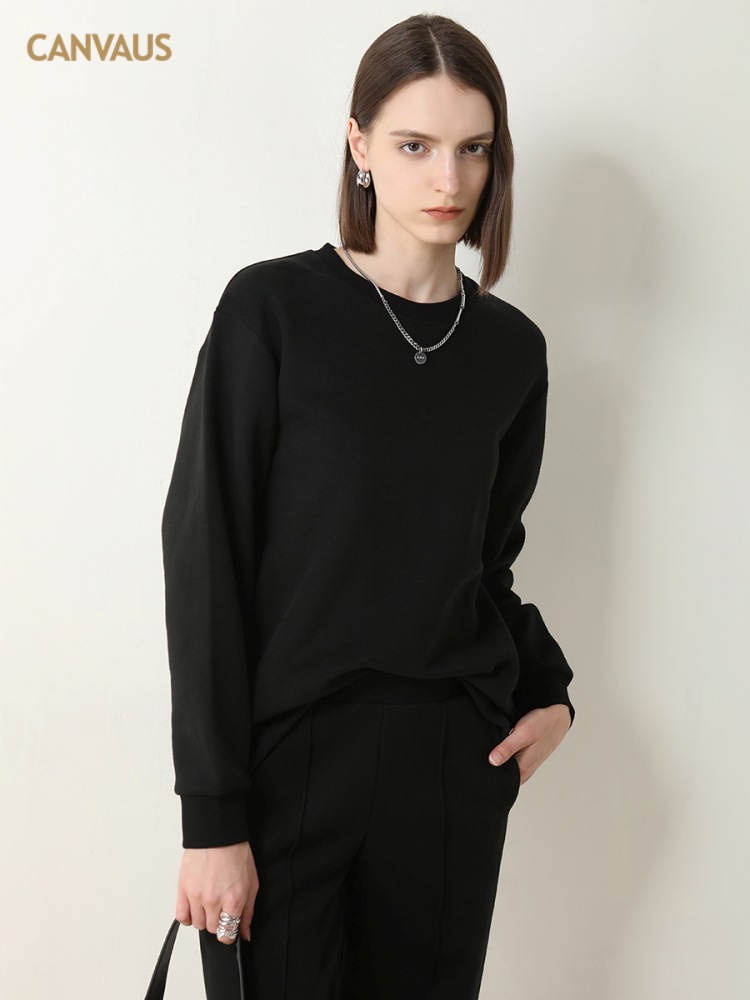 CANVAUS Otoño e Invierno suéter recto forrado de lana de las Mujeres Nuevo cuello redondo casual manga larga color sólido pullover Coat image 5