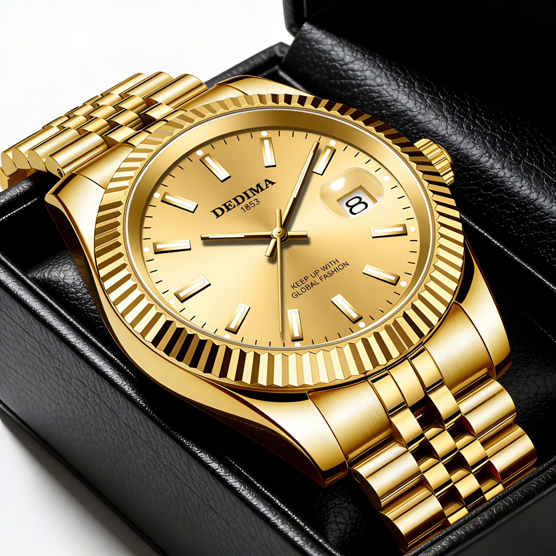 2026 New High-End Fashion Men's and Women's Couple Gold Strap Calendar Luminous Waterproof Watch Cross-Border Best-Selling Models