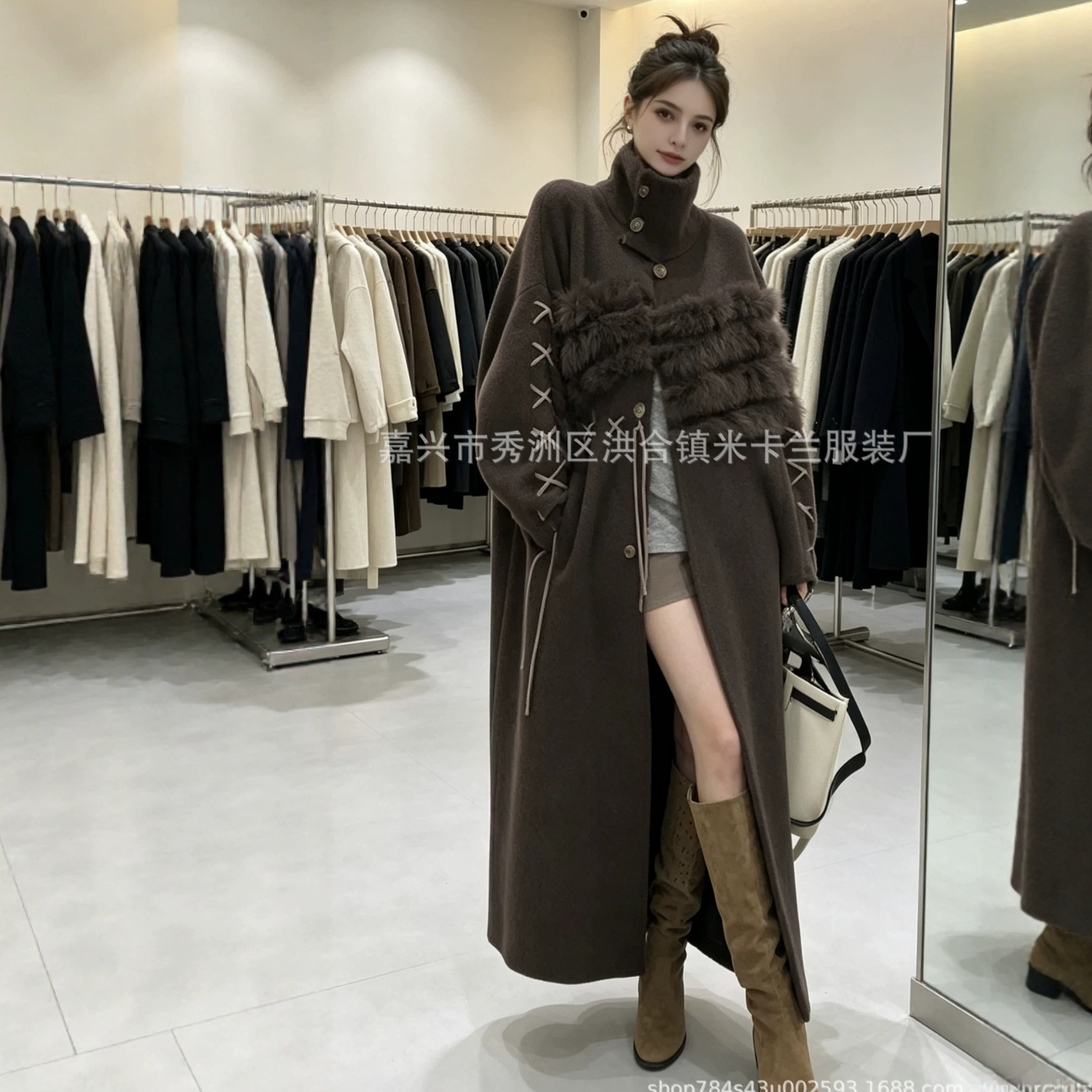 羊毛高品狐狸毛环保港风加长款毛衣针织开衫外套女2026年秋冬新款