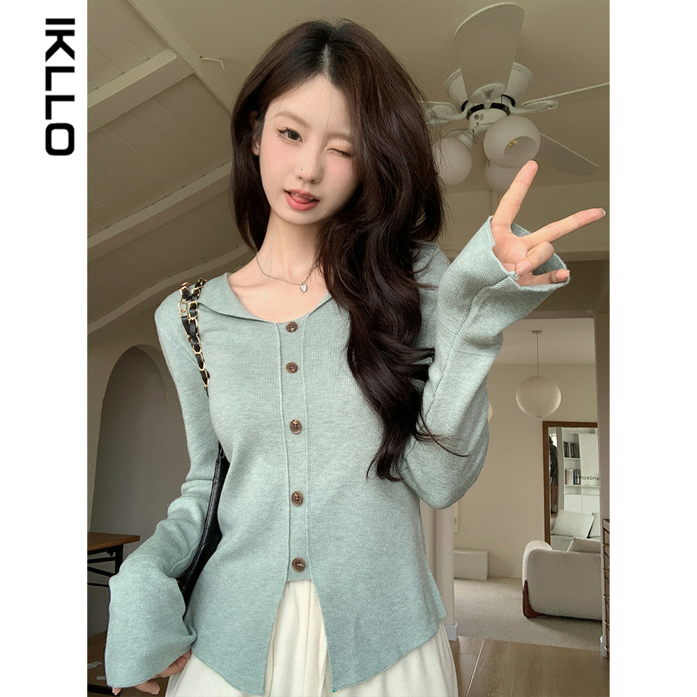 Early Autumn New Women's V-neck Slim-fit Chic Top Design Niche Long-sleeved Knitted Base Shirt