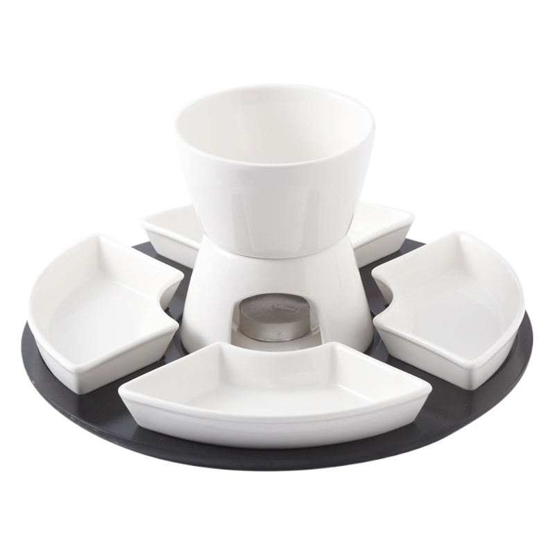 Juego de fondue de chocolate/queso, bandeja giratoria de cerámica, vajilla para postres