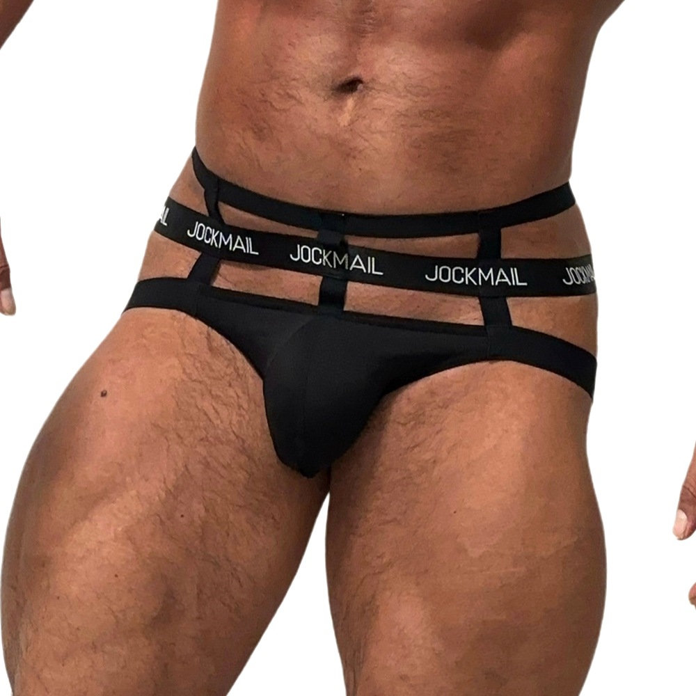 JOCKMAIL ropa interior de los hombres de cintura baja sexy moda hueco personalidad doble pantalones vendaje sexy ropa formal blanco y negro