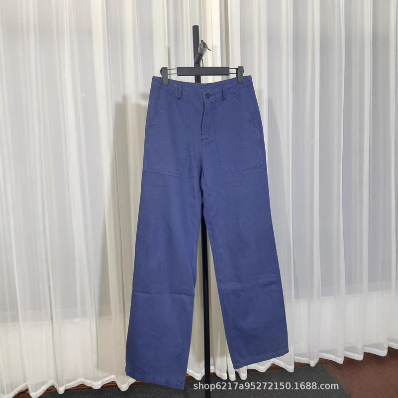 Cross-Border Supply Baggy Style Commuter Straight Wide-Leg Jeans Blue French Work Pants Cleanfit
