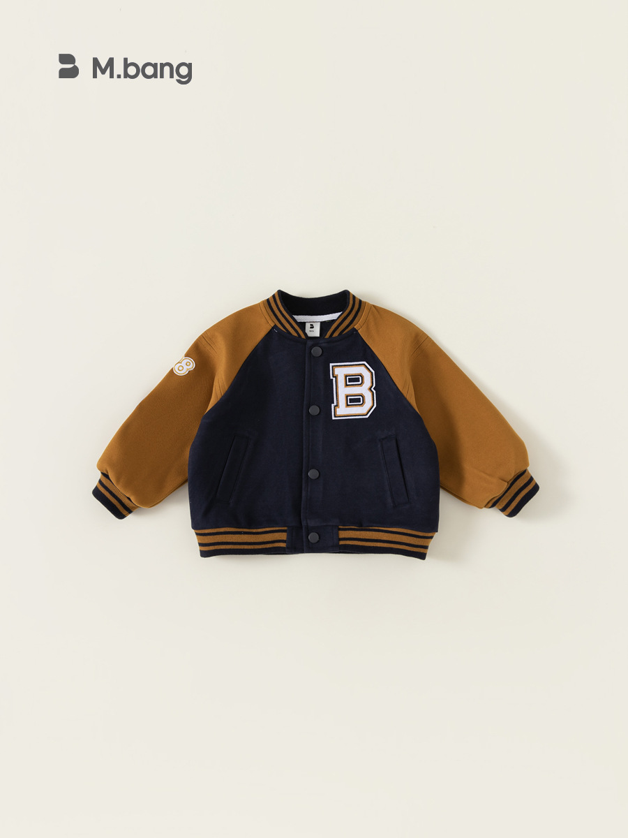 Ropa infantil Youbao Chaqueta deportiva de béisbol de estilo americano con algodón acolchado para niños, parte superior con manga raglán, abrigo de algodón grueso para otoño e invierno.
