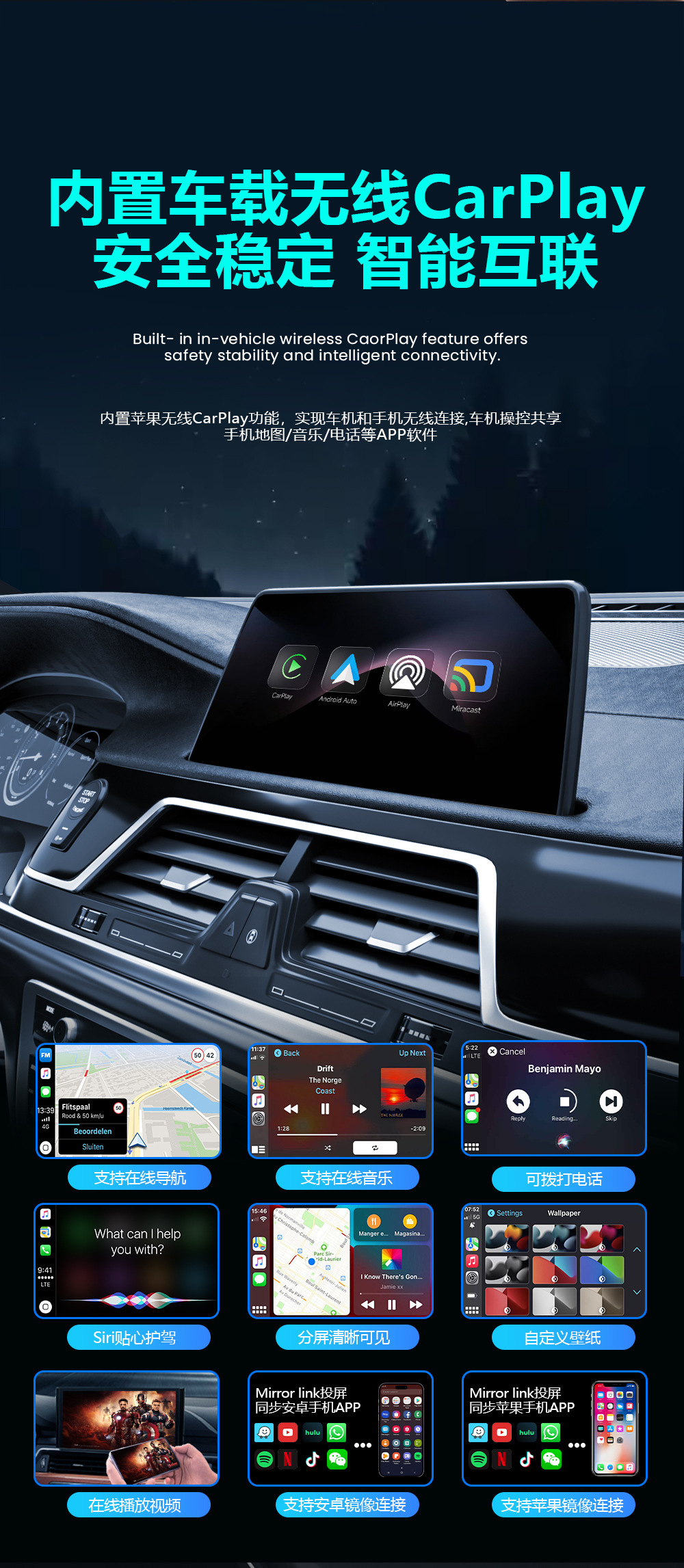Cross-Border Four-In-One Interconnection Box Apple Mirror Screen Projection Car-Machine Interconnection Module Smart Carplay Box