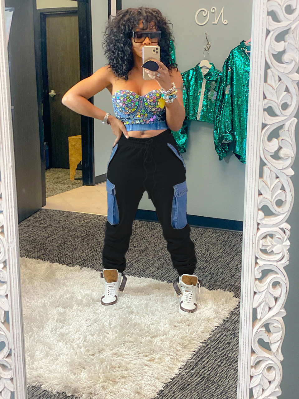 Women's Clothing street style denim large pocket high waist overalls_voghion.com