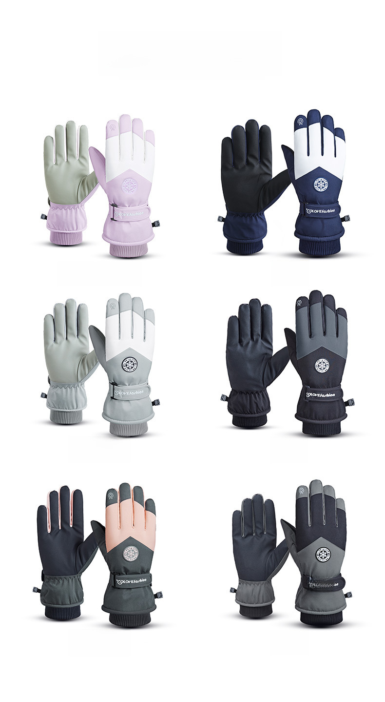 Winter Warm Ski Gloves Men's and Women's Cycling Windproof Water-splashing Touch Screen Couple Cotton Thickened Cycling PU Gloves_maomaolike.com