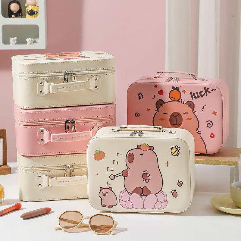 Cartoon Kapibara caja de maquillaje de gran capacidad bolsas de maquillaje portátiles lindas sin espejo caja de regalo
