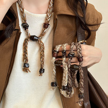 美拉德撞色串珠毛线编织项链女波西米亚民族风配饰秋冬复古毛衣链