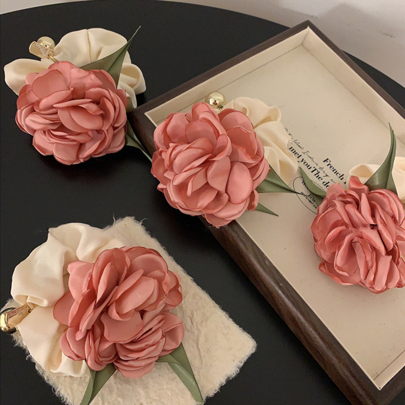 Rose Bowel ~ Anello per capelli Camelia in raso con fiori e nicchia, corda per capelli retrò primaverile_voghion.com