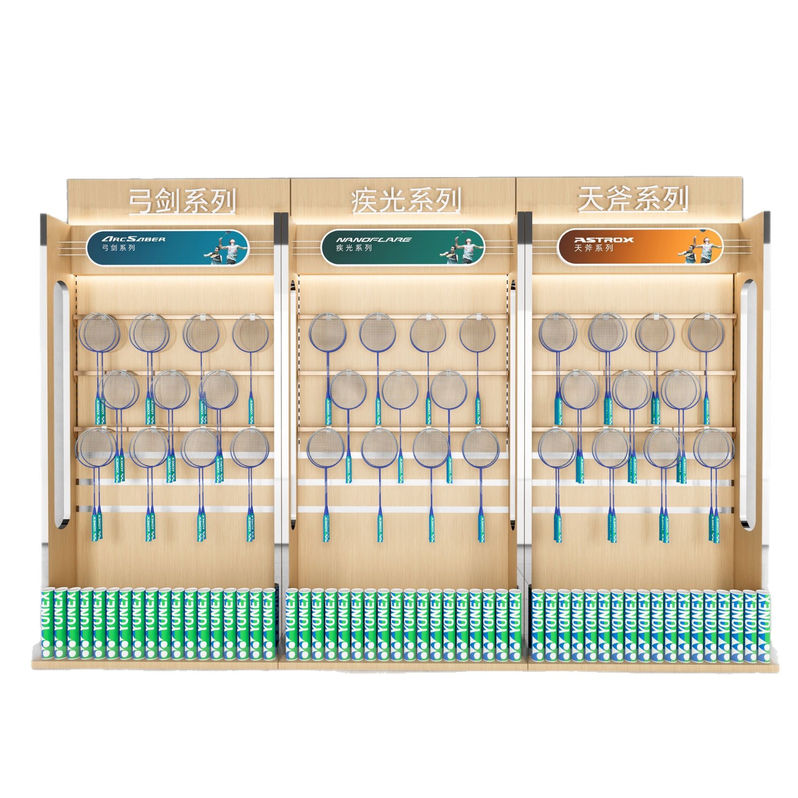 Tienda de bádminton, estadio de bádminton personalizado, estante de exhibición de tenis, raqueta, zapatos, estante de exhibición