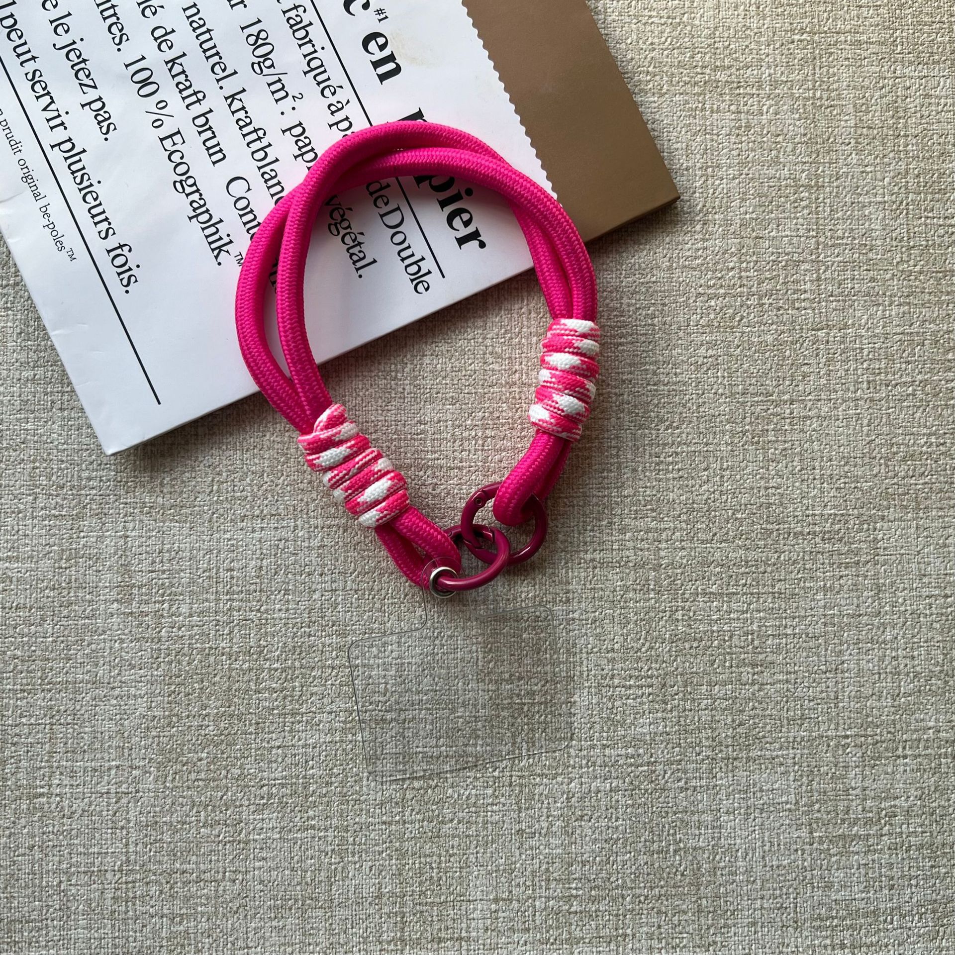 더블 링 [팔찌 - 로즈 레드와 화이트] + 투명 사각 스페이서