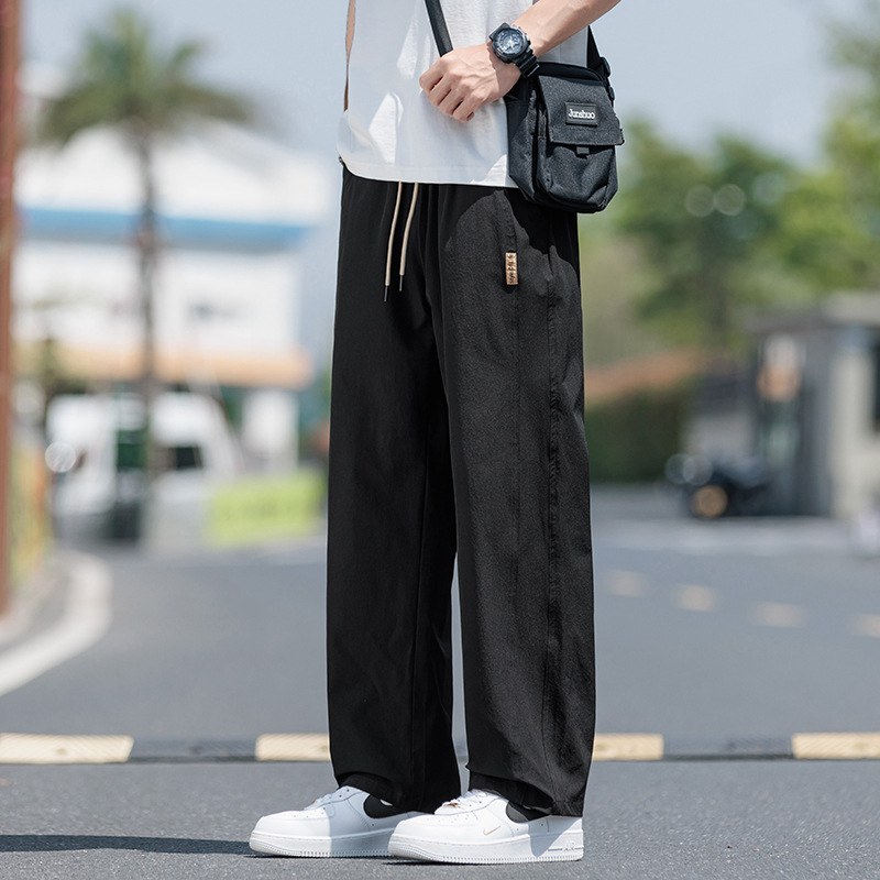 夏カジュアルパンツ、涼しく通気性の良い薄手のトレンディなストレートレッグルーズパンツ、メンズ大きいサイズの速乾性ワイドレッグカジュアルパンツ|undefined