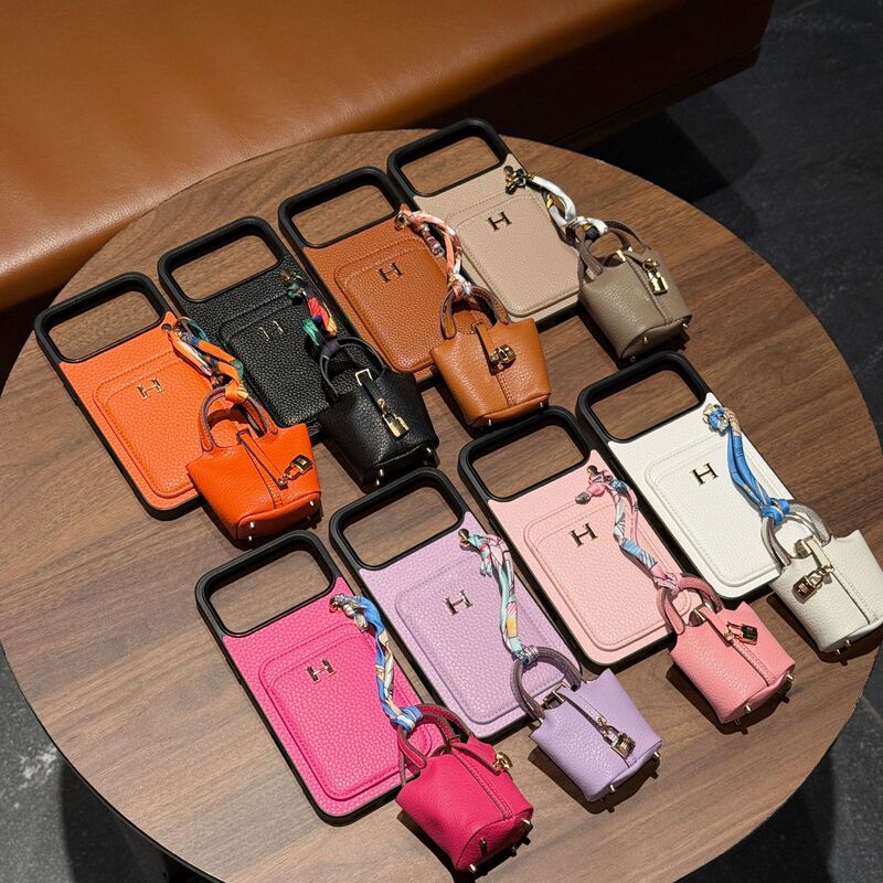 Suitable for Apple 17 Mobile Phone Case Iphone15Pro Max Pebbled Card Holder + Headphone Cover Mobile Phone Case 12 Trendy Women