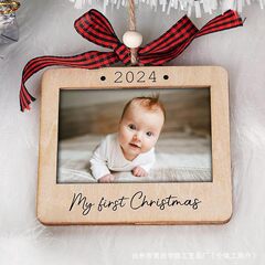 2025 赤ちゃんの最初のクリスマス木製無垢材フォトフレームクリスマスツリー装飾ペンダントクリスマス木製工芸品