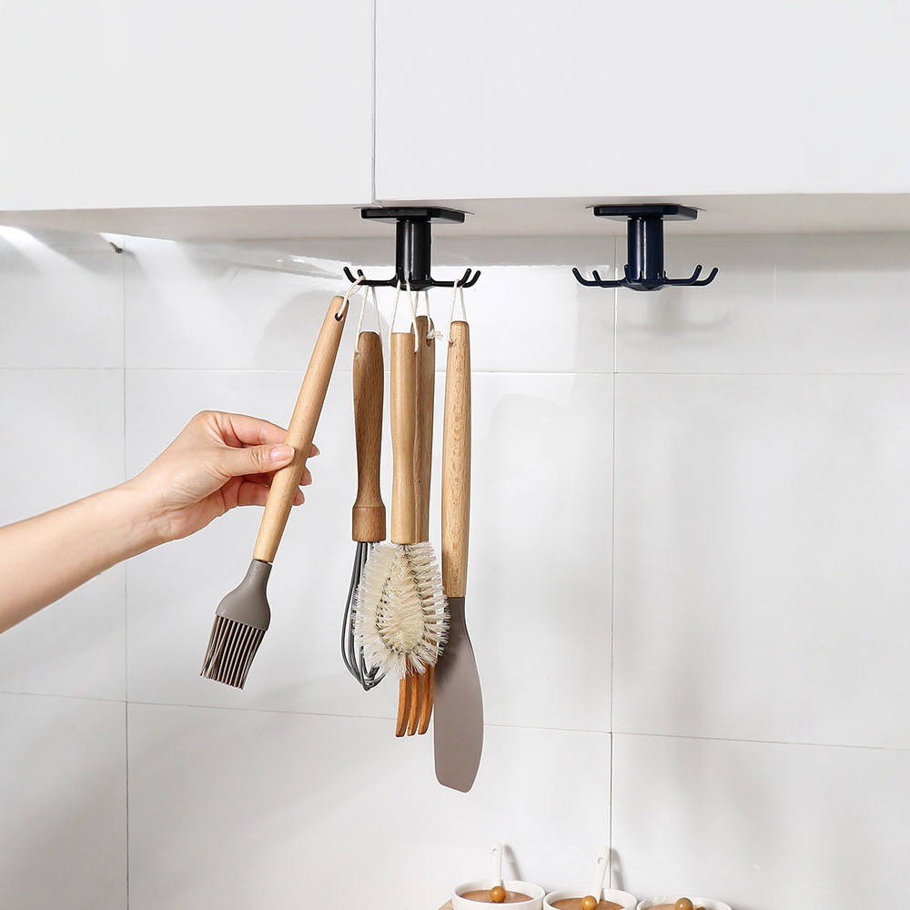 6-Claw Hook Kitchen Spoon Spatula Hook Wall-Mounted Rotatable Cabinet Hook Small Parts Storage Rack Organizer