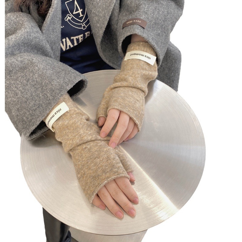 Guantes de mujer para otoño e invierno, extendidos y gruesos, estilo coreano, versátiles, de color sólido, de imitación de lana, compatibles con pantallas táctiles, guantes cálidos tejidos.