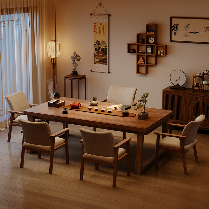 Mesa y silla de té de madera maciza, una mesa, cinco sillas, nueva oficina doméstica china, mesa de té pequeña, balcón, mesa de té para beber y preparar té