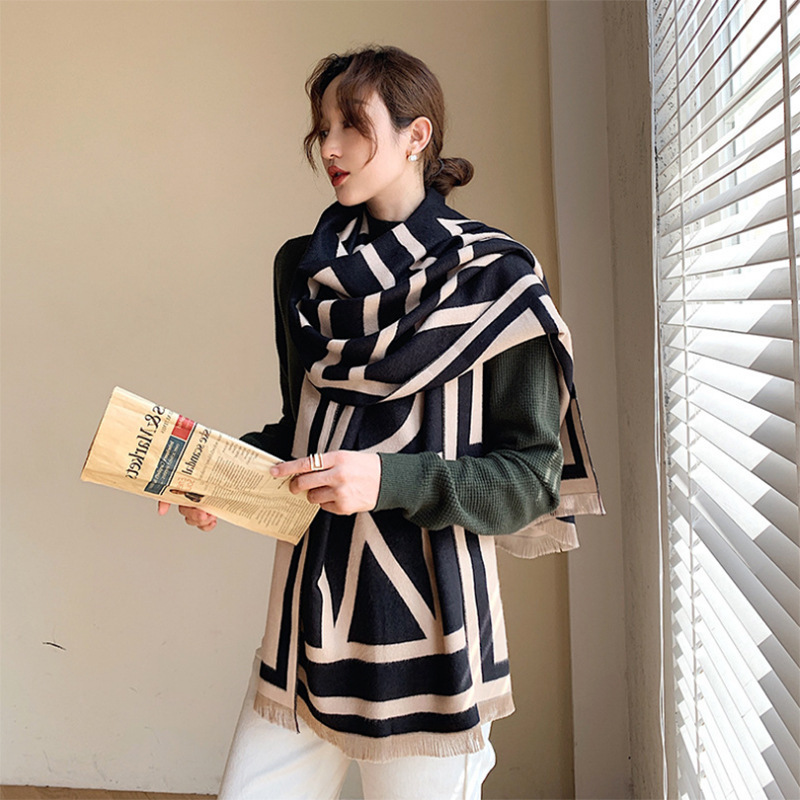 色合わせOM新韓版の両面はカシミヤのマフラーの女性の事務室のエアコンのマントをまねて綿の秋冬のマフラーを厚くします。|undefined
