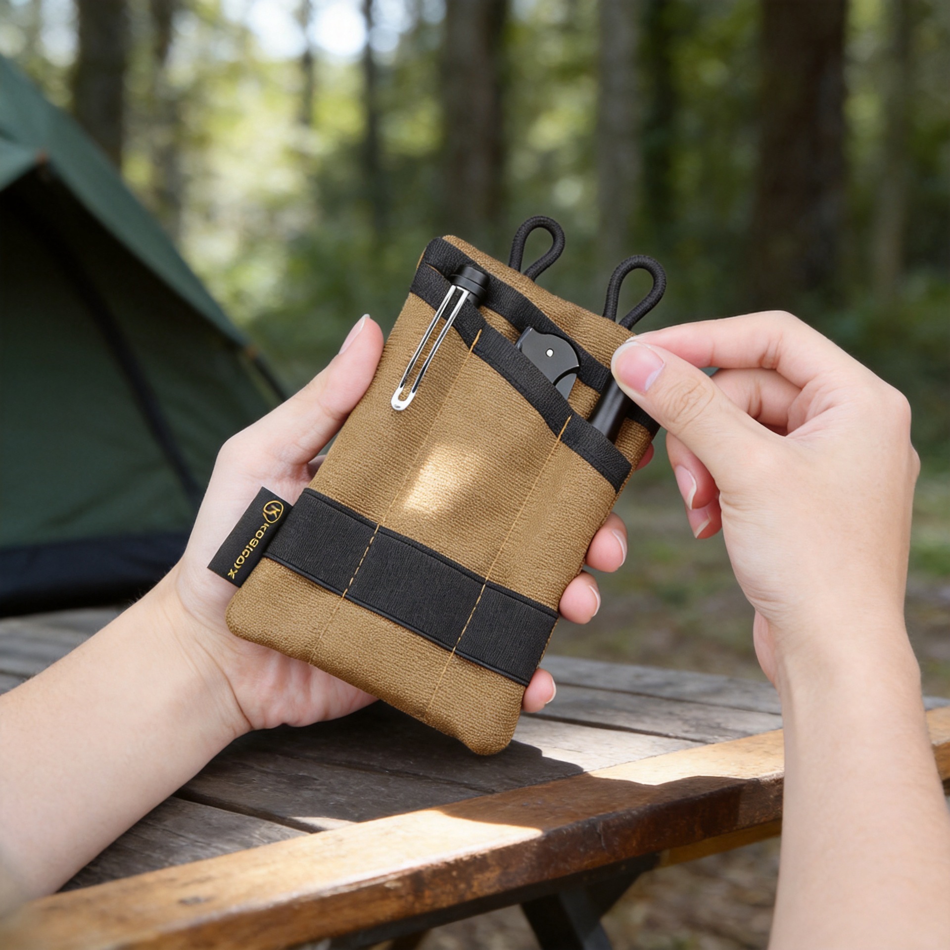 Outdoor tactical EDC tool kit, portable anti-loss coin, key, and card holder, camouflage mobile phone bag. Factory discount.
