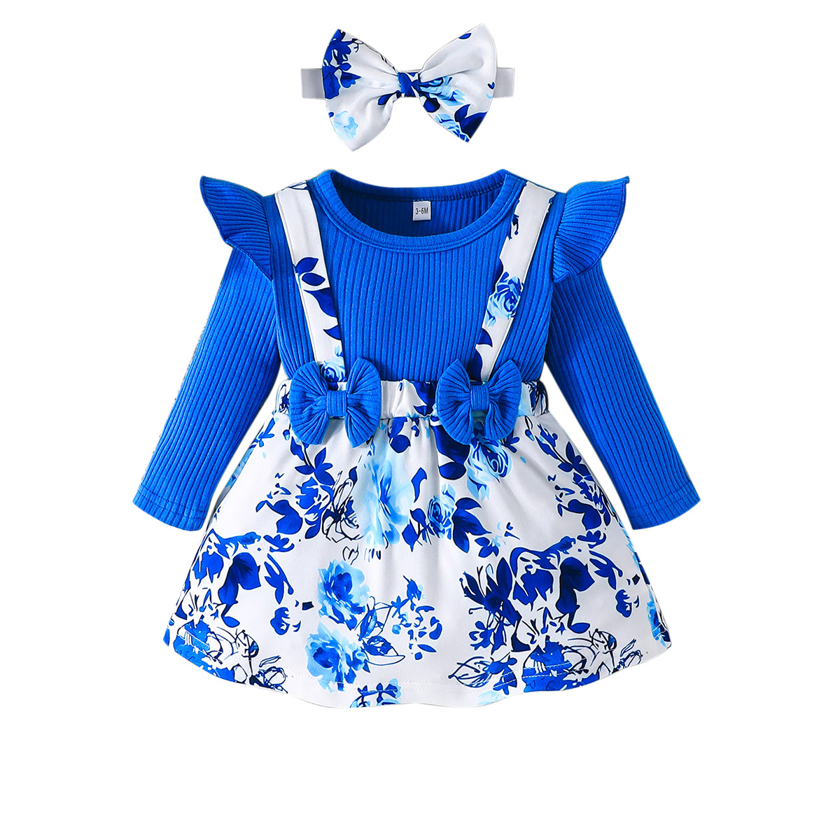 Baby Mädchen Kleidung Set Langarm Kleid Mit Schleifenmuster_voghion.com