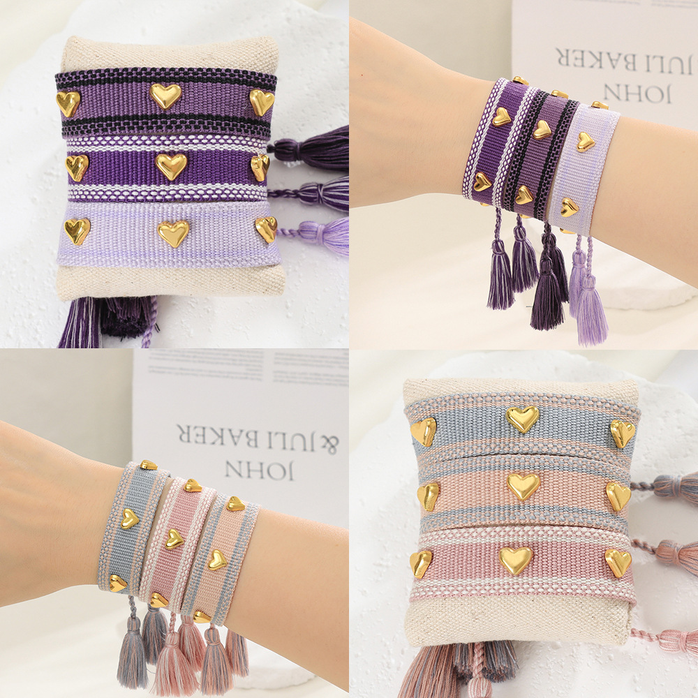 8g Weight Drawstring Bracelets Classification 1 Piece Quantity Holiday, Daily Occasion Polyester, Metal Material Heart Shape Pattern Women's Gender Embroidery, Tassel Design Simple Style Style Simple Style Heart Shape Polyester Metal Embroidery Tassel Women's Drawstring Bracelets 5