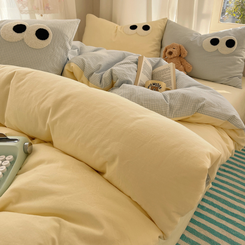 Algodón lavado con agua Yunsoft-Big Eye Leather Yellow Blue