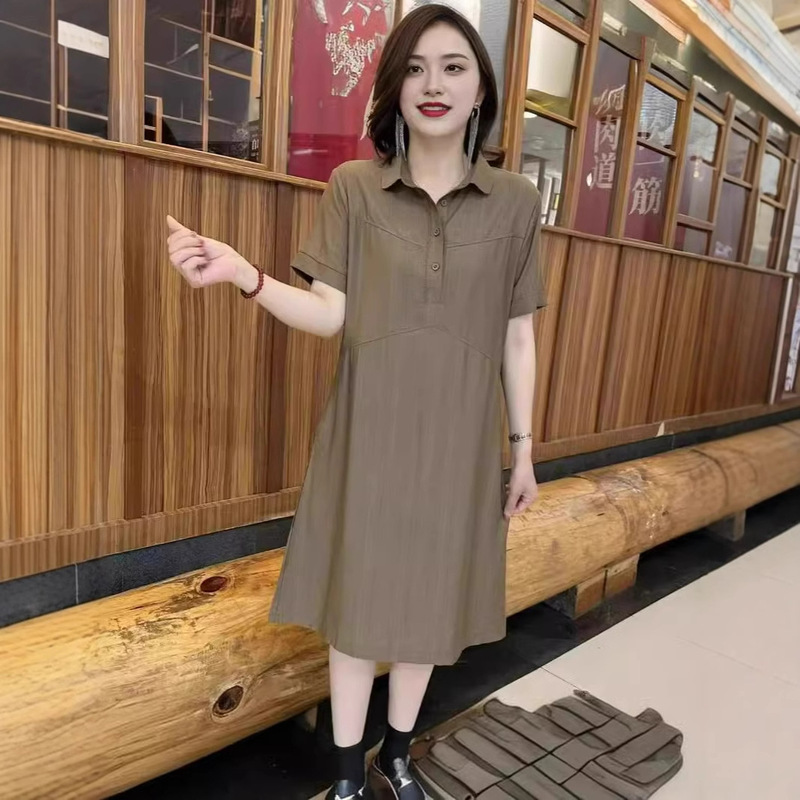 Mother Tso Cotton dress Women's Summer 2024 New Loose Slimming Casual Straight Polo Collar Shirt Skirt