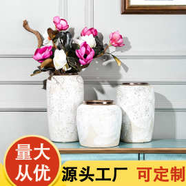 现代简约干花陶瓷插花花瓶中式摆件复古小清新手工白色粗陶罐瓷器