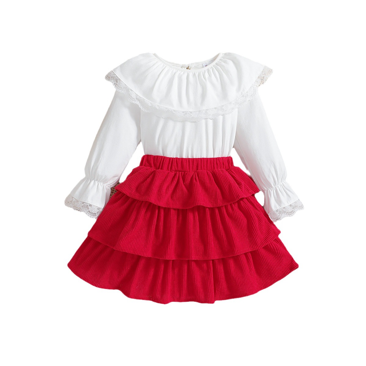 SAMGAMIBABY clothing Korean version girls' autumn outfit ins children's lace top corduroy short skirt_voghion.com