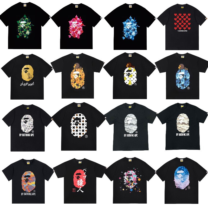Bape Trendy Brand Shark Ape Head Heavy Correct Version Classic Short-Sleeved T-Shirt Male Couple Female Camouflage Printed Half-Sleeve