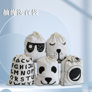 厂家新款 动物条纹图案棉布洗衣袋 46×42简约大号抽绳束口脏衣袋