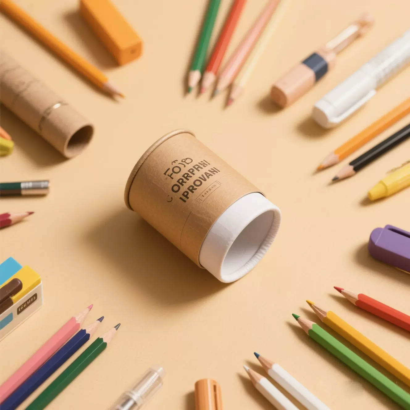 牛皮纸筒diy印制儿童彩铅蜡笔收纳纸筒天地盖包装圆筒纸罐定制