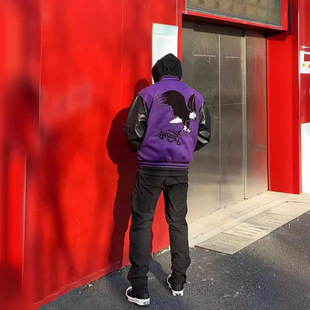 American retro black and purple stitching embroidered baseball uniform men's and women's spring and autumn casual loose fashion brand Celebrity same jacket