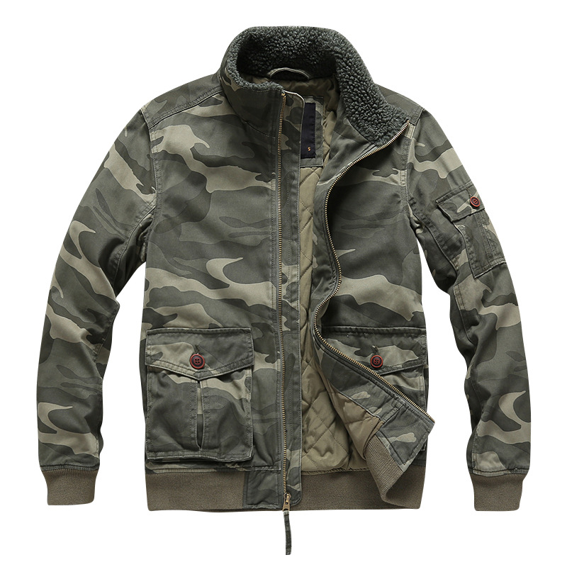 Invierno nuevo estilo chaqueta de mediana edad hombre simple más chaqueta de camuflaje de terciopelo al por mayor chaqueta de hombre casual gruesa cálida otoño