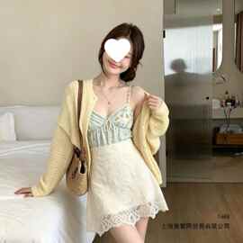 2026夏秋韩系温柔蕾丝短裙高腰收腰藏肉显瘦立体花卉刺绣超
