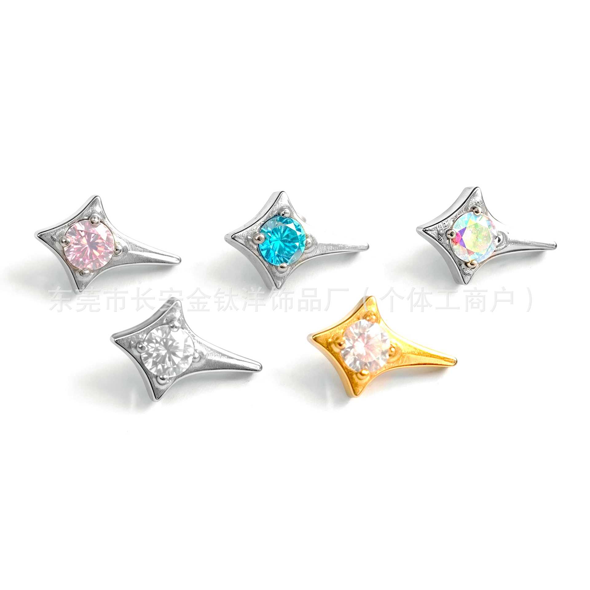 F136 Titanium Four-Pointed Star Inlaid Zircon Ear Cartilage Stud Earrings Nose Studs G23 Alloy Body Piercing Jewelry detail image 9