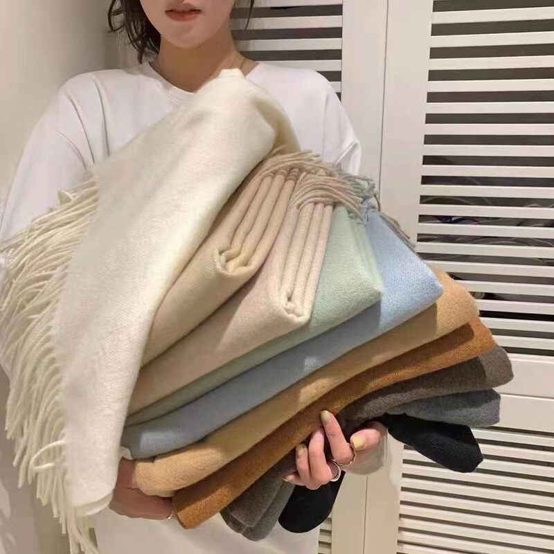 Thickened Pure Wool Feel Scarf for Women in Autumn and Winter Warm Pure Color Monochrome Tassel Long Dual-Use Scarf Korean Style Shawl Thickened Pure Wool Feel Scarf for Women in Autumn and Winter Warm Pure Color Monochrome Tassel Long Dual-Use Scarf Korean Style Shawl