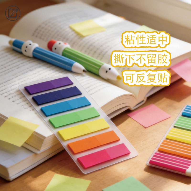 Explosiones de venta caliente post-it - up set fluorescente color impermeable PET transparente índice pegatina mensaje etiqueta pegatina
