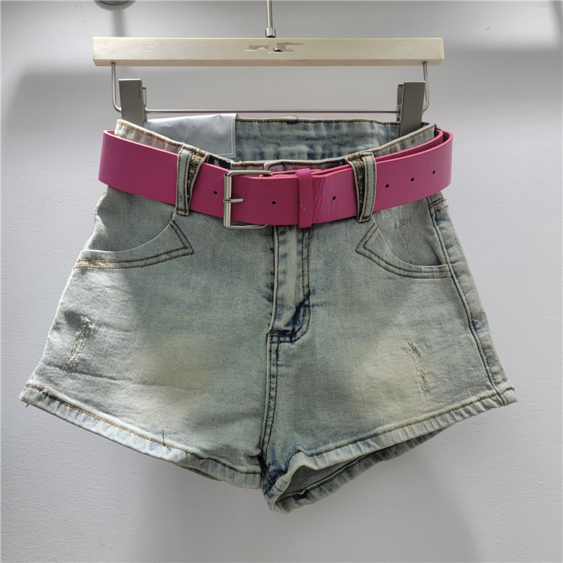 Falda Corta de Mezclilla en A de Tiro Bajo Estilo Retro Lavado para Moda Urbana
