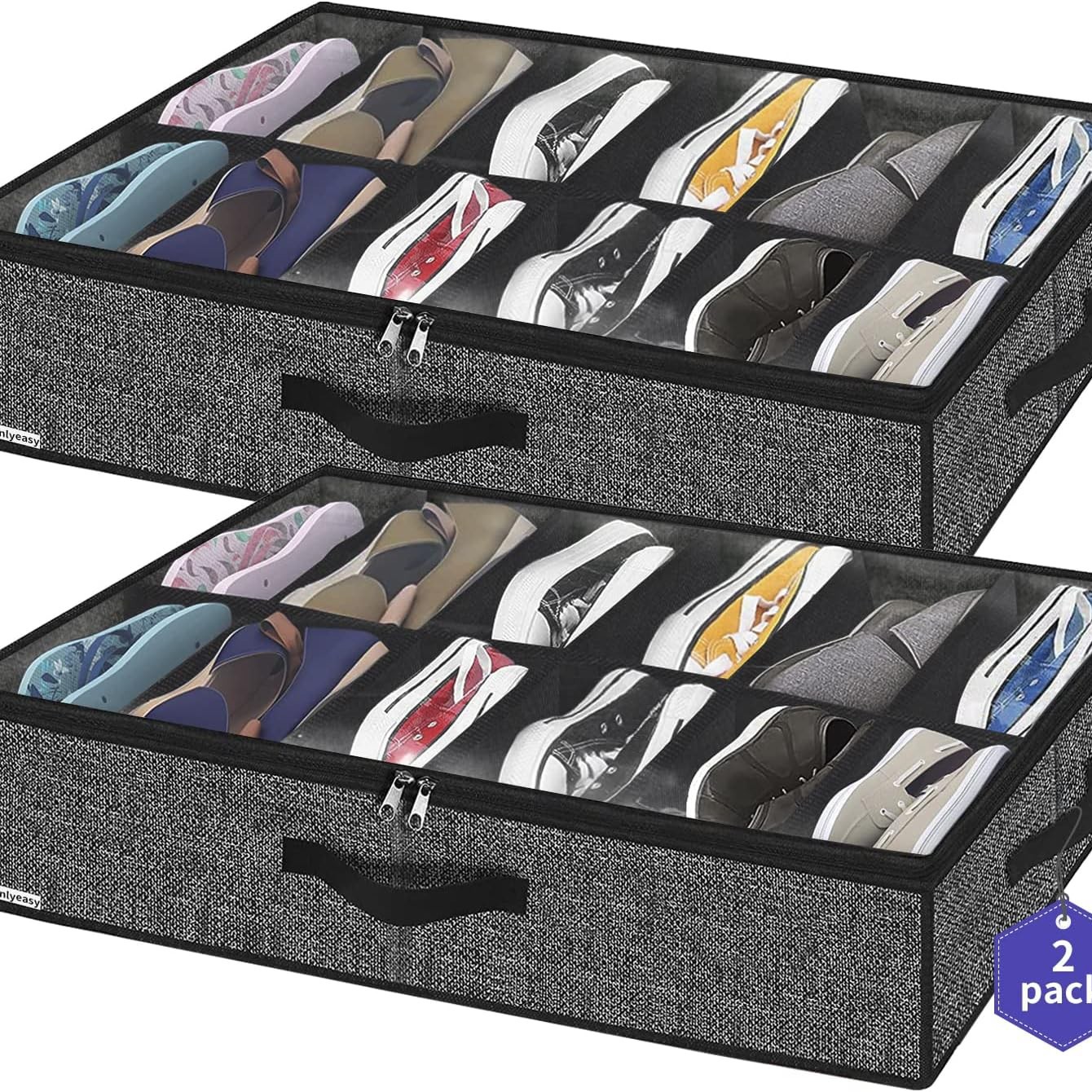 Amazon under-bed shoe storage box, foldable non-woven fabric under-bed shoe organizer for bedroom organization and storage