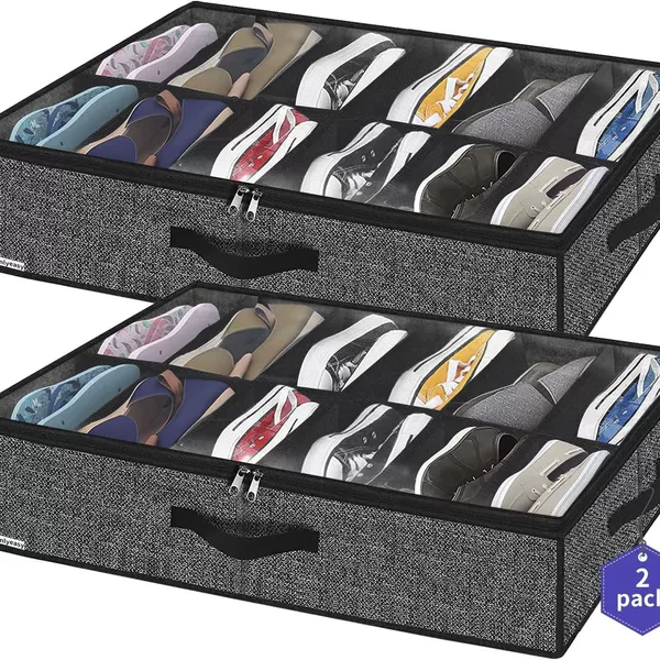 Amazon under-bed shoe storage box, foldable non-woven fabric under-bed shoe organizer for bedroom organization and storage