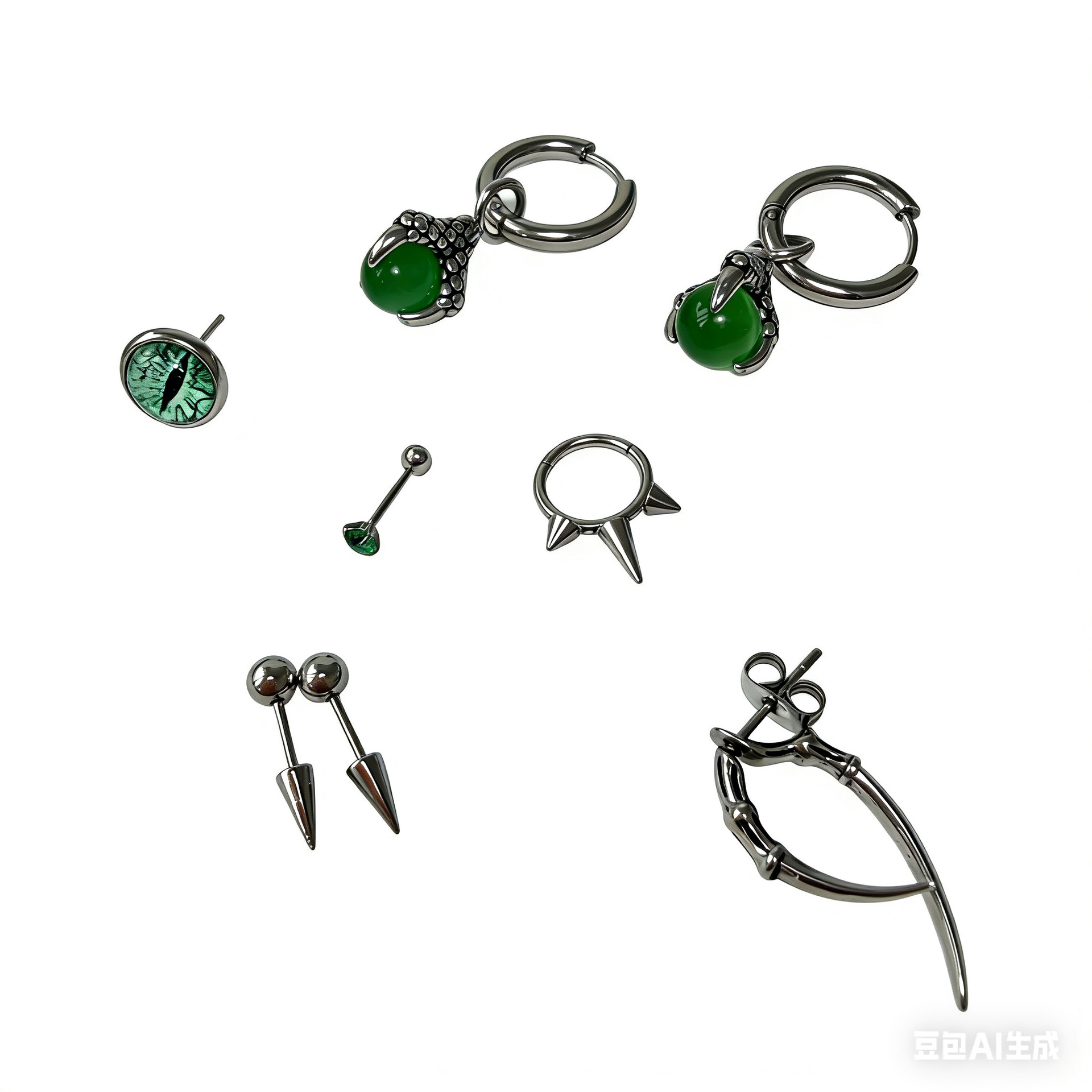 Ear Bone Studs, Titanium Steel Non-Fading Ear Studs, Earlobe Studs, Earrings, Snake Pupil Green Abyss Punk Ear Accessories for Men and Women detail image 7