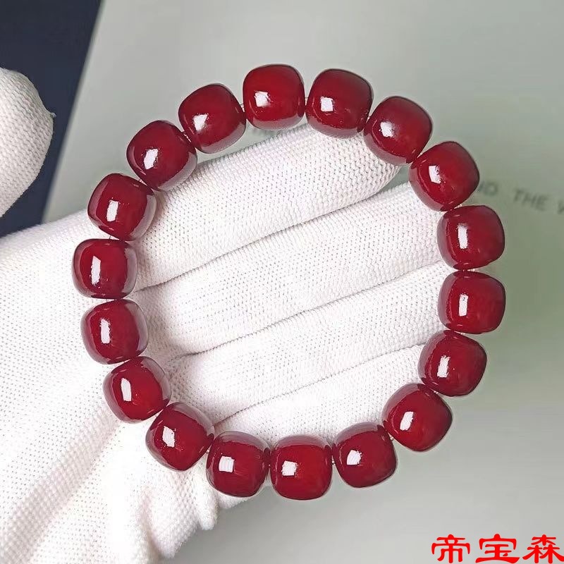 Cinnabar Bodhi root Pliant Student Edition Charcoal Pu Tizi Hand string White jade Bead Green Bracelet