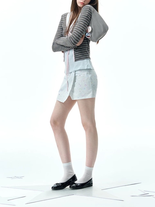 复古撞色条纹短开衫女 系带设计修身显瘦长袖上衣少女感外套|undefined