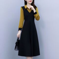 大码女装胖mm时尚洋气阔太太修身显瘦遮肉长袖连衣裙春春秋A字裙