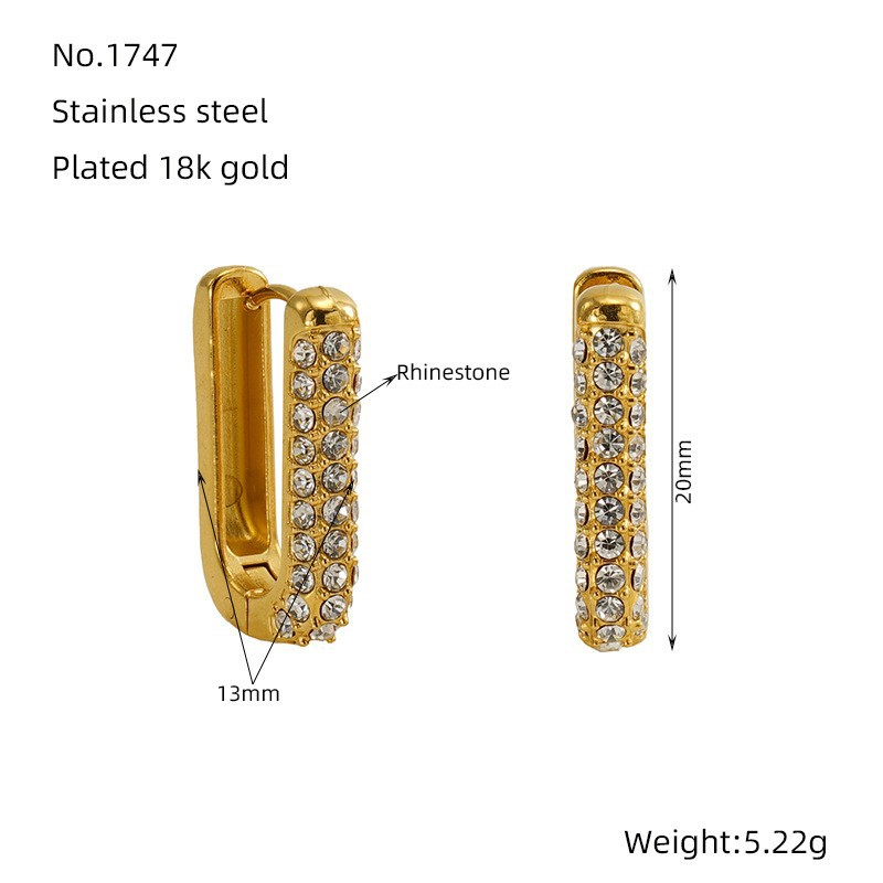 Venta caliente transfronteriza europea y americana Pendientes de moda simples y versátiles para mujer Pendientes rectangulares de medio incrustado en oro de 18 quilates para mujer